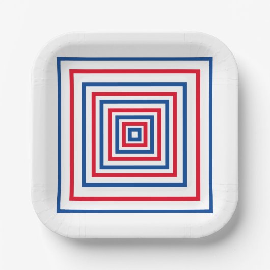 愛国的な赤白青の正方形の幾何学的な休日 ペーパープレート (正面)