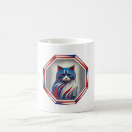 愛国的な赤白青の猫のフレーム コーヒーマグカップ