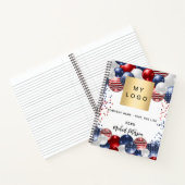 愛国的な赤白青の米国旗ビジネスロゴ ノートブック (内部)