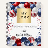 愛国的な赤白青の米国旗ビジネスロゴ ノートブック (正面)