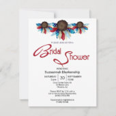 愛国的な赤白青の縁ど上半分の花 招待状 (正面)