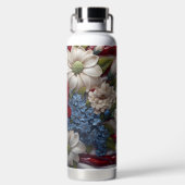 愛国的な赤白青の花の国旗 ウォーターボトル (背面)