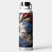 愛国的な赤白青の花の国旗 ウォーターボトル (背面)