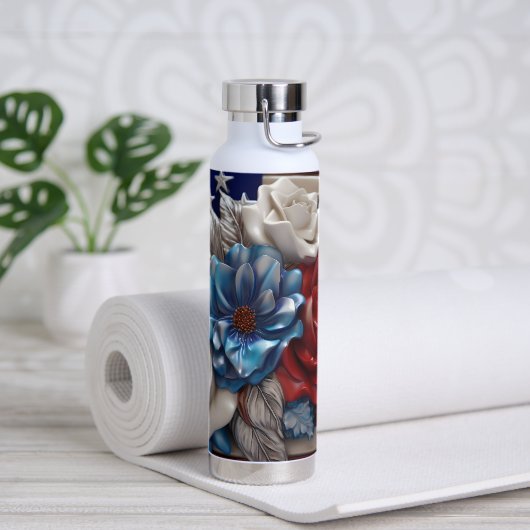 愛国的な赤白青の花の国旗 ウォーターボトル (ヨガ)