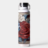 愛国的な赤白青の花の国旗 ウォーターボトル (背面)