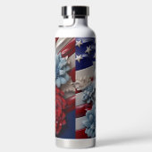 愛国的な赤白青の花の国旗 ウォーターボトル (右面)