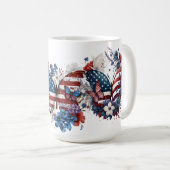 愛国的な赤白青の蝶と花 コーヒーマグカップ (正面右)