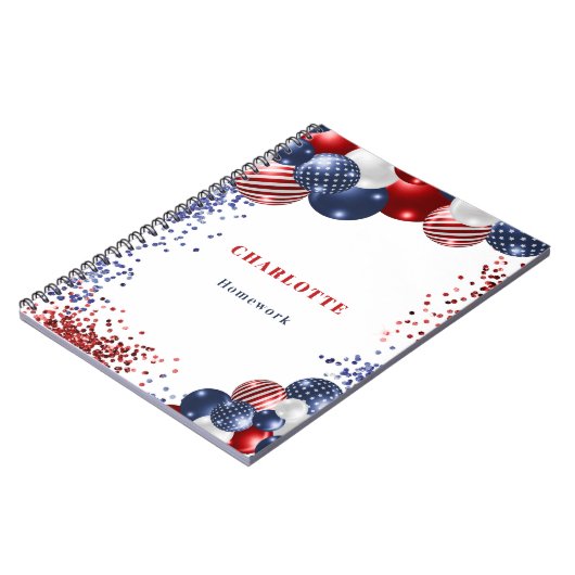 愛国的な赤白青の黒いバルーン名 ノートブック (左側)