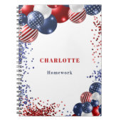 愛国的な赤白青の黒いバルーン名 ノートブック (正面)
