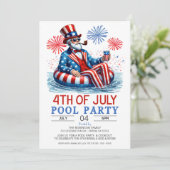 愛国的な赤白青の7月4日プールパーティー 招待状 (スタンド正面)
