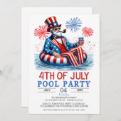 愛国的な赤白青の7月4日プールパーティー 招待状 (正面/裏面)
