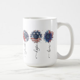 愛国的な赤白青ひまわり コーヒーマグカップ