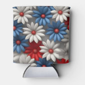 愛国的な赤白青アメリカデイジー 缶クーラー (正面)