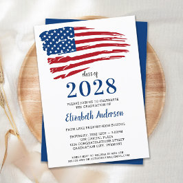 愛国的な赤白青アメリカ国旗の卒業 招待状