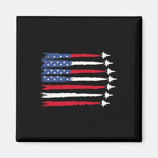 愛国的な赤白青アメリカ国旗の戦闘機4日 マグネット (正面)