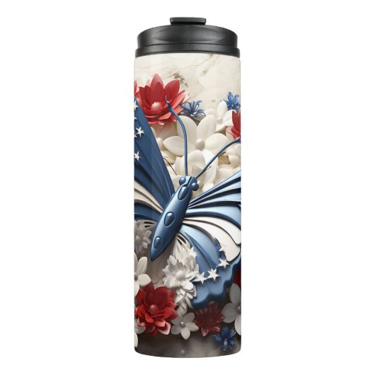 愛国的な赤白青アメリカ蝶 タンブラー (正面)