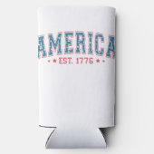 愛国的な赤白青アメリカEST 1776 スリム缶クーラー (裏面)