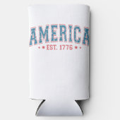愛国的な赤白青アメリカEST 1776 スリム缶クーラー (正面)