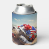 愛国的な赤白青ウミガメと花 缶クーラー (缶正面)