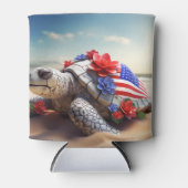 愛国的な赤白青ウミガメと花 缶クーラー (正面)