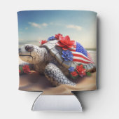 愛国的な赤白青ウミガメと花 缶クーラー (裏面)