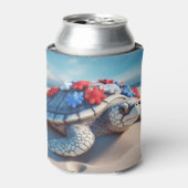 愛国的な赤白青ウミガメと花 缶クーラー (缶正面)