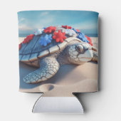 愛国的な赤白青ウミガメと花 缶クーラー (裏面)