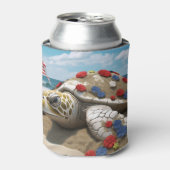 愛国的な赤白青ウミガメと花 缶クーラー (缶正面)