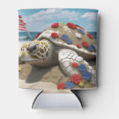 愛国的な赤白青ウミガメと花 缶クーラー (正面)