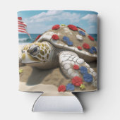 愛国的な赤白青ウミガメと花 缶クーラー (裏面)