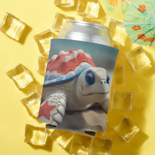 愛国的な赤白青ウミガメと花 缶クーラー (インサイチュ 夏)