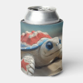 愛国的な赤白青ウミガメと花 缶クーラー (缶正面)