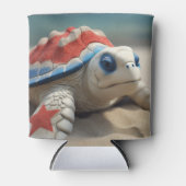 愛国的な赤白青ウミガメと花 缶クーラー (正面)