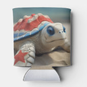 愛国的な赤白青ウミガメと花 缶クーラー (裏面)