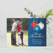 愛国的な赤白青オーナメントクリスマスフォト シーズンカード (スタンド正面)