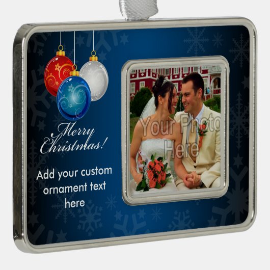 愛国的な赤白青オーナメントメリークリスマス シルバープレートフレームオーナメント (右)