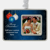 愛国的な赤白青オーナメントメリークリスマス シルバープレートフレームオーナメント (正面)