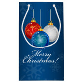 愛国的な赤白青オーナメントメリークリスマス スモールペーパーバッグ (裏面)