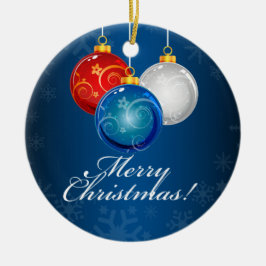 愛国的な赤白青オーナメントメリークリスマス セラミックオーナメント