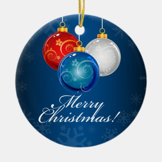 愛国的な赤白青オーナメントメリークリスマス セラミックオーナメント (正面)