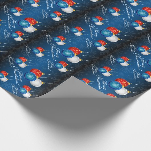 愛国的な赤白青オーナメントメリークリスマス ラッピングペーパー (角)