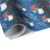 愛国的な赤白青オーナメントメリークリスマス ラッピングペーパー (ロールコーナー)