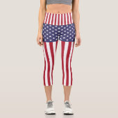 愛国的な赤白青スターとストライプ国旗 カプリレギンス (正面)