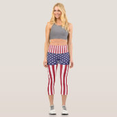 愛国的な赤白青スターとストライプ国旗 カプリレギンス (正面)