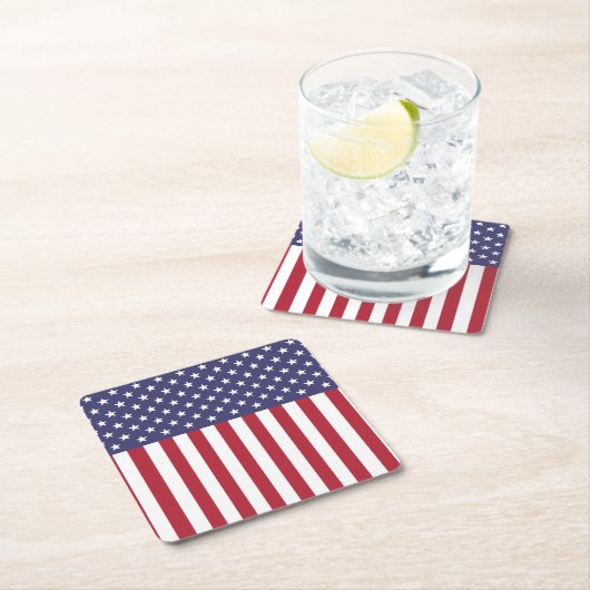 愛国的な赤白青スターとストライプ国旗 スクエアペーパーコースター (インサイチュ)