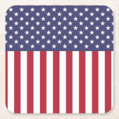 愛国的な赤白青スターとストライプ国旗 スクエアペーパーコースター (正面)