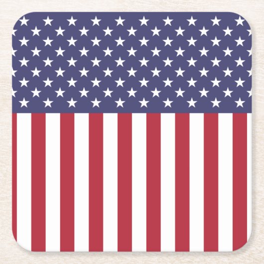 愛国的な赤白青スターとストライプ国旗 スクエアペーパーコースター (正面)