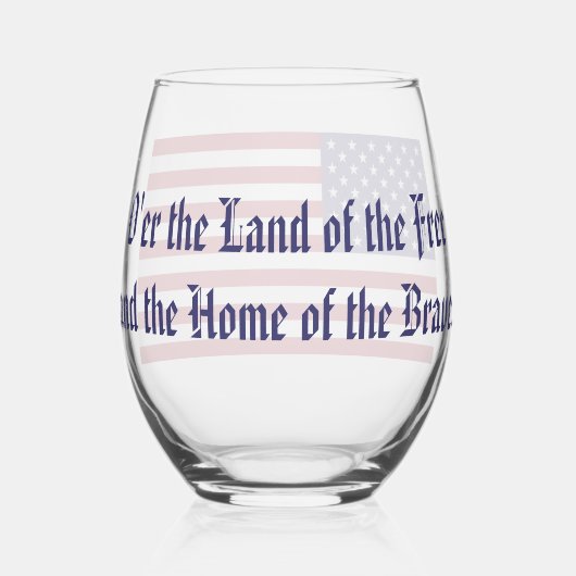 愛国的な赤白青スターとストライプ国旗 ステムなしワイングラス (裏面)