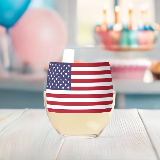愛国的な赤白青スターとストライプ国旗 ステムなしワイングラス (インサイチュ (ベビーシャワー))