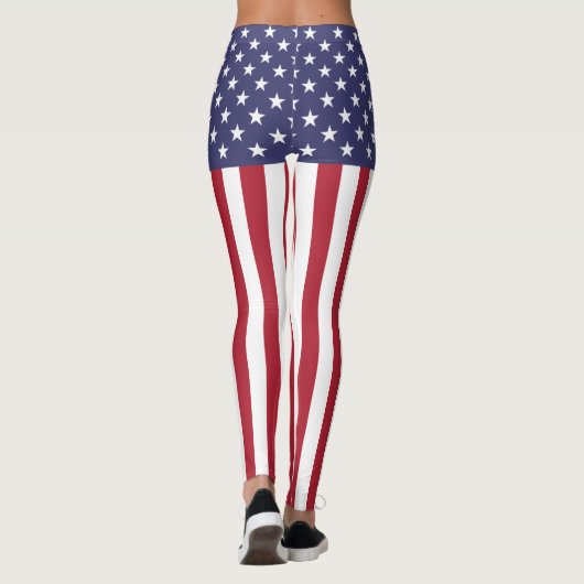 愛国的な赤白青スターとストライプ国旗 レギンス (裏面)
